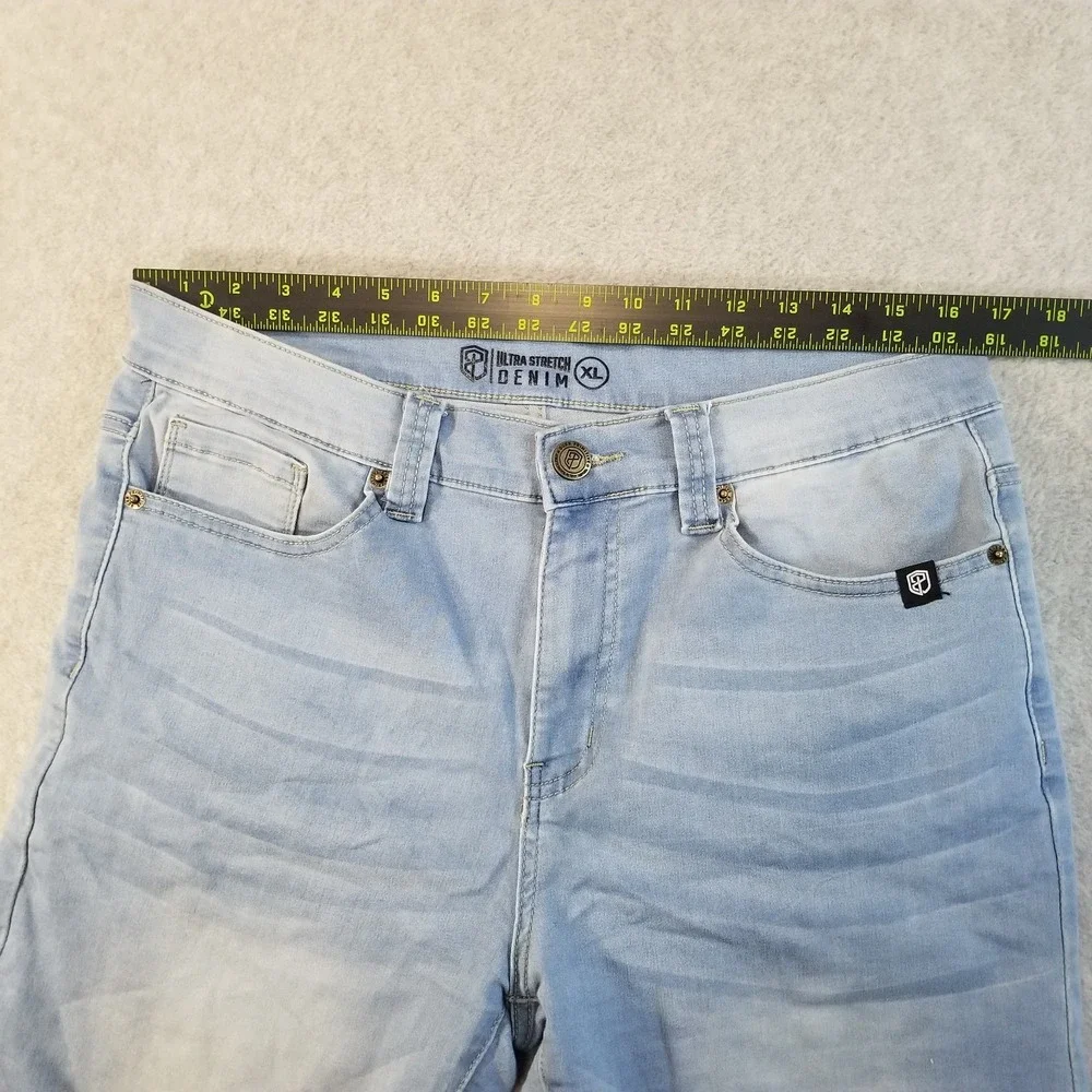 Born Primitive Shorts Mens Extra Large Light Blue Stretch Denim Jean Frayed Hem